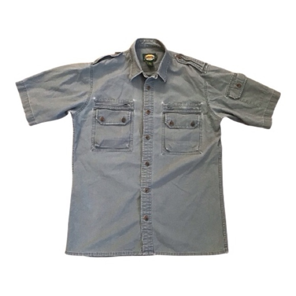 Vintage Cabelas Safari Series Button Up Mens Size Medium Green Shoulder Pocket